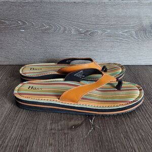 Bass Multi Stripe Flip Flops Sandals Orange Leather Strap Women’s 9M Shoes